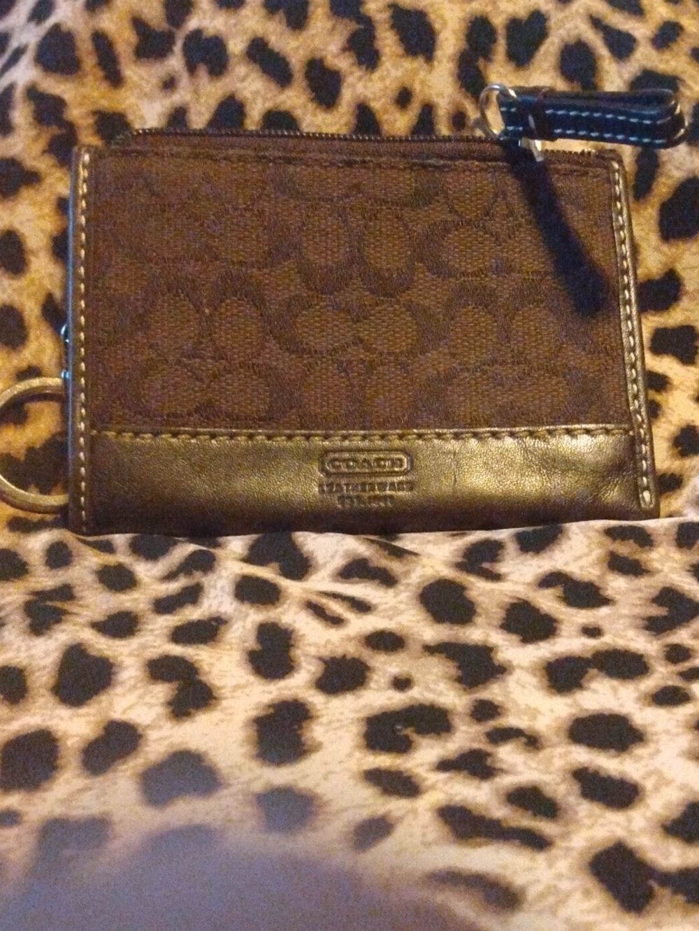 Coach Brown Zip Card Case Wallet with Key Ring